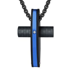 **COI Titanium Blue/Rose/Silver Cross Pendant With Carbon Fiber & Cubic Zirconia-9813BB