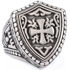 **COI Titanium Black Silver Cross Celtic Ring-9902BB