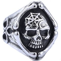 **COI Titanium Black Silver Skull Ring-9904BB