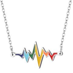 **COI Titanium Silver Rainbow Color Heartbeat Necklace(Length: 19.69 inches)-9907BB