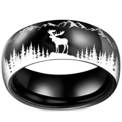 **COI Titanium Black/Silver Deer Forest & Mountain Ring-9913BB