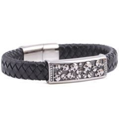 **COI Titanium Skull Black Genuine Leather Bracelet With Steel Clasp(Length: 8.27 inches)-9924BB