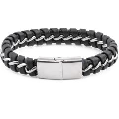 **COI Titanium Black Genuine Leather Bracelet With Steel Clasp(Length: 9.06 inches)-9925BB