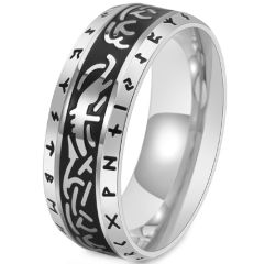 **COI Titanium Black Gold Tone/Silver/Black Celtic Ring With Runes-9951BB