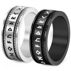**COI Titanium Black/Gold Tone/Silver Wire Ring With Runes-9952BB