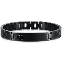 **COI Black Titanium Medical Alert Bracelet With Steel Clasp(Length: 8.07 inches)-9961BB