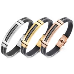 **COI Titanium Gold Tone/Rose/Silver Wire Black Bracelet With Steel Clasp(Length: 8.27 inches)-9980BB