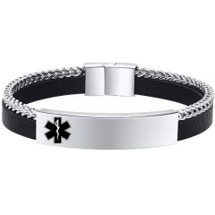 **COI Titanium Medical Alert Genuine Leather Bracelet With Steel Clasp(Length: 8.27 inches)-9985BB