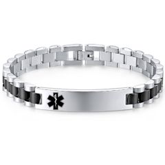 **COI Titanium Black Silver Medical Alert Bracelet With Steel Clasp(Length: 8.27 inches)-9990BB