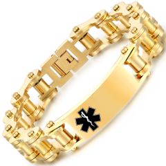 **COI Titanium Gold Tone/Silver Medical Alert Bracelet With Steel Clasp(Length: 8.78 inches)-9996BB