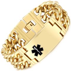 **COI Titanium Gold Tone/Silver Medical Alert Bracelet With Steel Clasp(Length: 8.85 inches)-9997BB