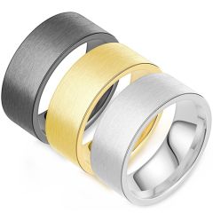 COI Titanium Black/Gold Tone/Silver Satin Finished Matt Pipe Cut Flat Ring - JT2525BB