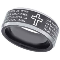 *COI Titanium Cross Prayer Beveled Edges Ring-JT5105