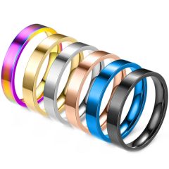 COI Titanium Black/Gold Tone/Silver/Rose/Blue/Rainbow Color 4mm Pipe Cut Flat Wedding Band Ring - JT964