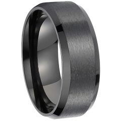 *COI Black Titanium Polished Shiny Matt Beveled Edges Ring - JT1536AA