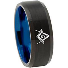 COI Titanium Black Blue Masonic Beveled Edges Ring - 3618