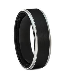 COI Titanium Black Silver Step Edges Ring - JT1207