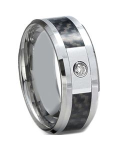 COI Titanium Ring With Carbon Fiber & Cubic Zirconia - JT2723