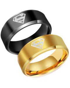 *COI Titanium Black/Gold Tone Super Man Beveled Edges Ring-1159AA