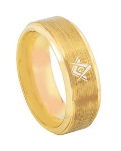 *COI Gold Tone Titanium Masonic Step Edges Ring - 3216