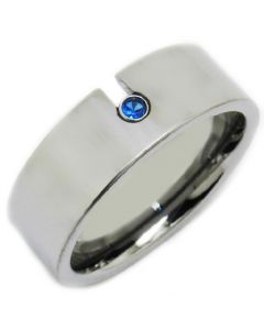 *COI Titanium Pipe Cut Flat Ring With Created Sapphire-JT2892