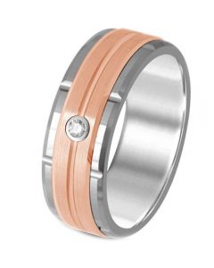 *COI Titanium Rose Silver Tire Tread Cubic Zirconia Ring-325