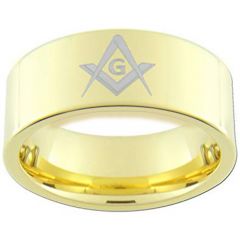 *COI Gold Tone Titanium Masonic Pipe Cut Flat Ring - 3312