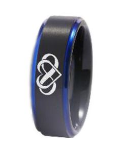 COI Titanium Black Blue Infinity Heart Step Edges Ring - 3408