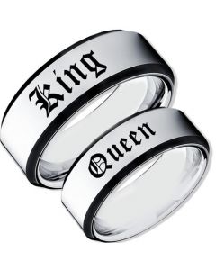 COI Titanium Black Silver King Queen Beveled Edges Ring-JT5121