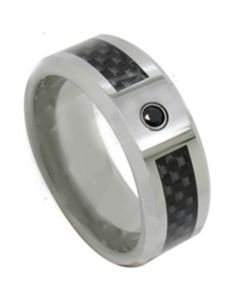 *COI Titanium Ring With Carbon Fiber & Cubic Zirconia-JT5087