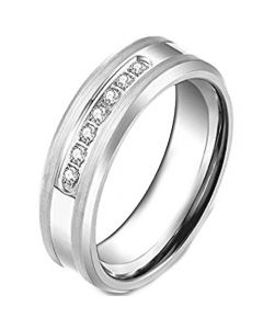*COI Titanium Beveled Edges Ring With Cubic Zirconia - JT2653AA