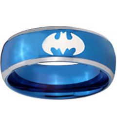 *COI Titanium Blue Silver Batman Beveled Edges Ring - JT1983A