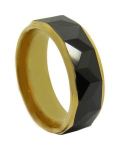 COI Titanium Black Gold Faceted Step Edges Ring - JT3984