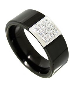 COI Titanium Black Silver Ring With Pave Cubic Zirconia - 4353