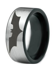 *COI Titanium Black Silver Bat Man Pipe Cut Flat Ring - JT3787
