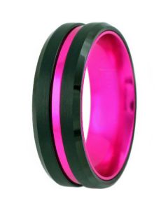 COI Titanium Black Rose Center Groove Beveled Edges Ring-JT5106
