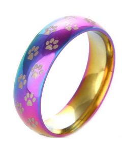 COI Titanium Rainbow Color Ring With Paws Track -JT5107