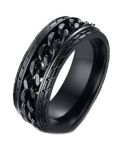 **COI Titanium Black/Gold Tone/Silver Tire Tread Ring-5262