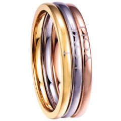 COI Titanium Rose Gold Tone Silver I Love You Dome Court Ring(A Set of 3 Rings)-5306