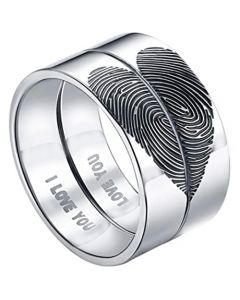 COI Titanium Custom Heart Fingerprint Pipe Cut Flat Ring-5431
