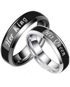COI Titanium King Black Silver His Queen Her King Beveled Edges Ring-5441