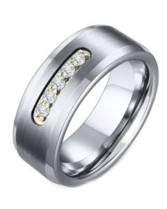 COI Titanium Ring Beveled Edges Ring With Cubic Zirconia-5586