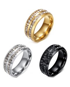 COI Titanium Gold Tone/Black/Silver Ring With Cubic Zirconia-5640
