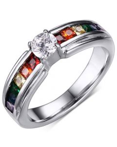 COI Titanium Rainbow Pride Solitaire Ring with Cubic Zirconia-5678