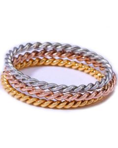 COI Titanium Gold Tone Rose Silver Twisted Rings-5690(A Set with 3 Rings)