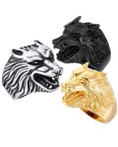 COI Titanium Black/Gold Tone/Silver Wolf Ring-5775
