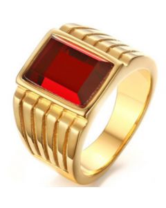 COI Gold Tone Titanium Ring With Created Red Ruby-5779