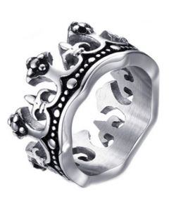 COI Titanium Black Silver King Crown Ring-5780