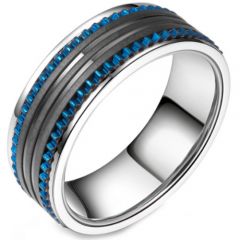 **COI Titanium Black Blue Tire Tread Ring-5802