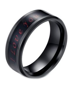 COI Titanium Black Red I Love You Beveled Edges Ring-5839
